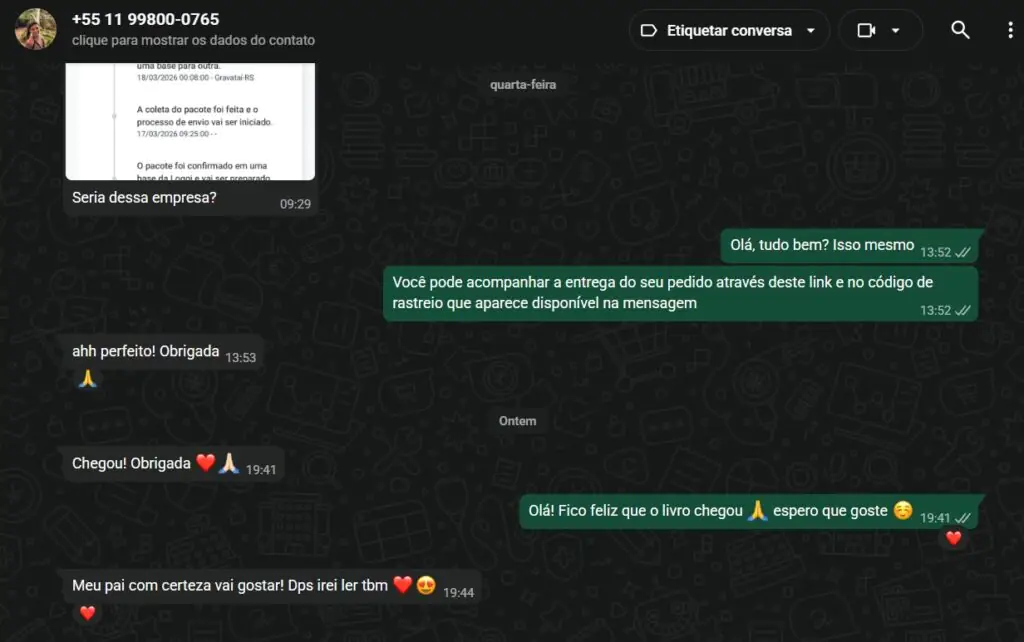 Conversa de leitora após a entrega do livro